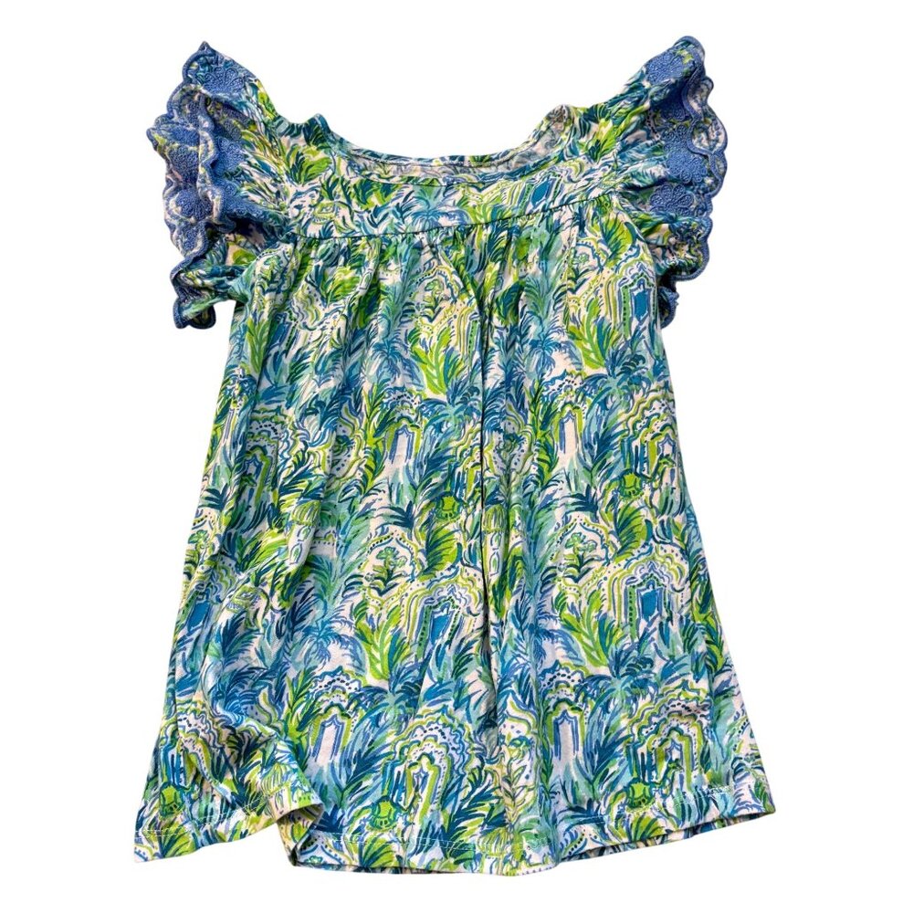 Lilly Pulitzer Girls XS 2-3T Tropical Print Ruffled Sleeve Dress Lightweight